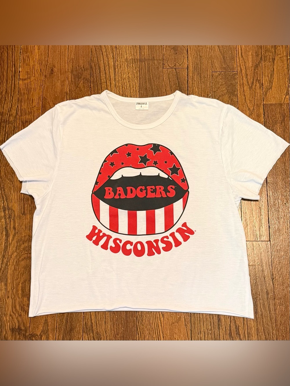 ZooZatz Wisconsin Badgers Lips Graphic Crop Tee White Size Large NCAA